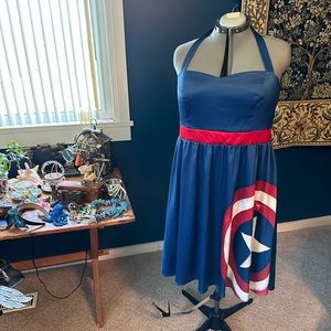 NWOT Halter Top Marvel Captain America Dress in Size 18 With Tulle Lining.